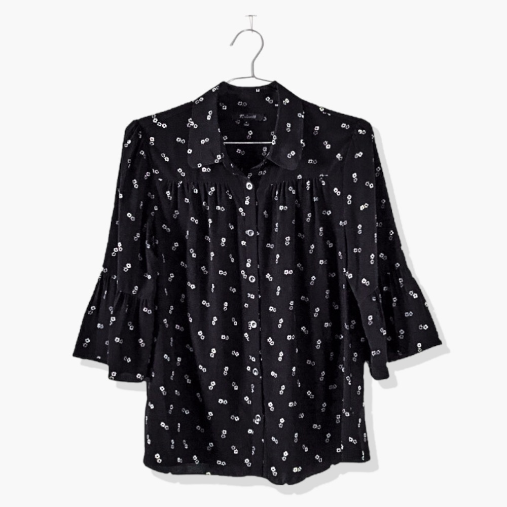 Madewell Drapey Silk Geobud Floral Button-Down Top M